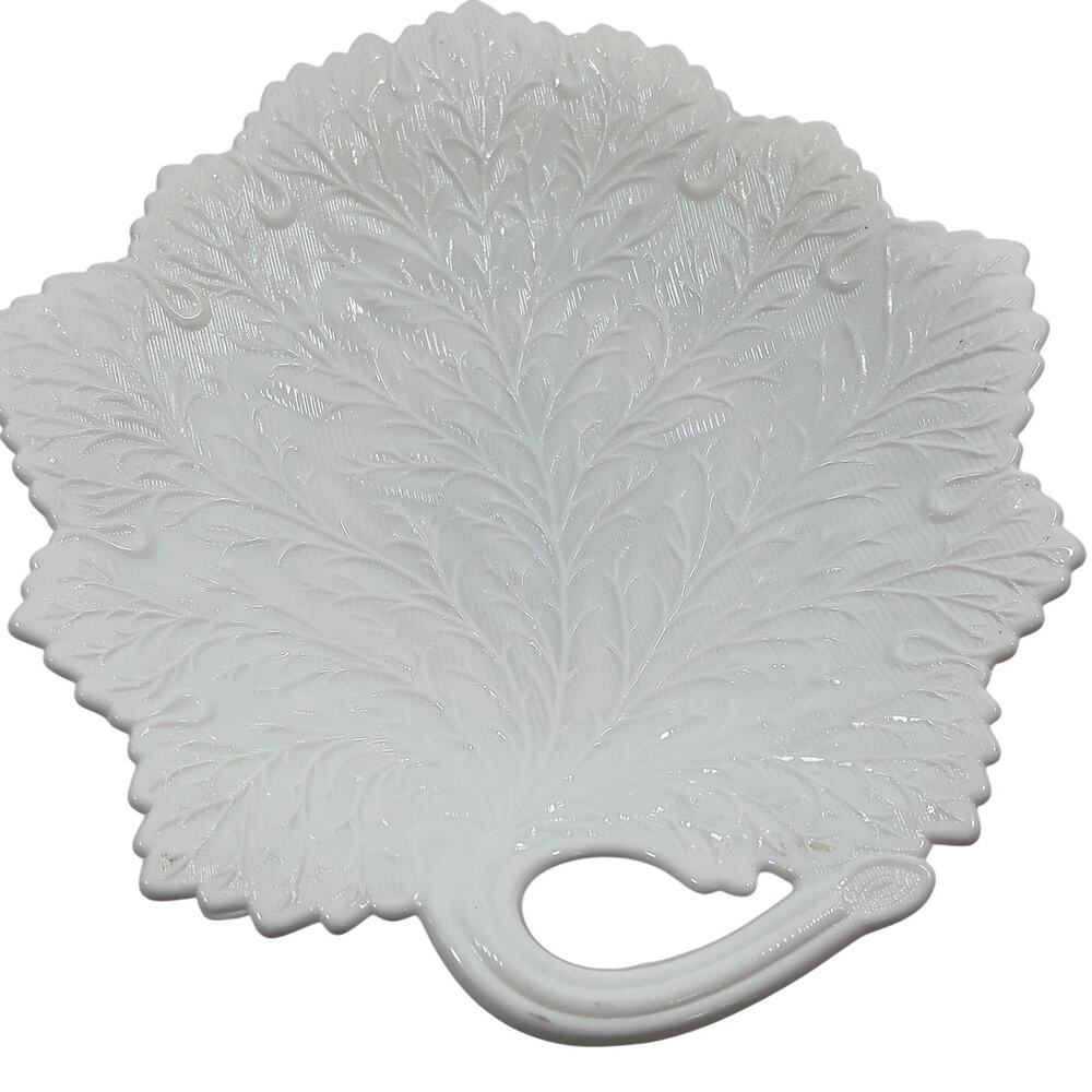 Vintage Fenton Milk Glass Serving Platter 11" White Grape Leaf Dish Mid Century